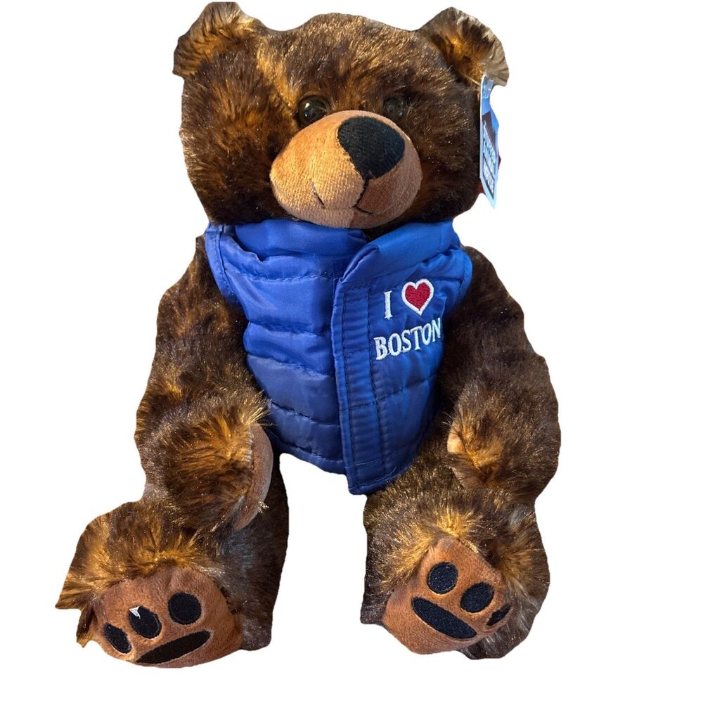 Stuffed Animal House Brand Brown Bear In  “I Heart Boston” Puffer Best